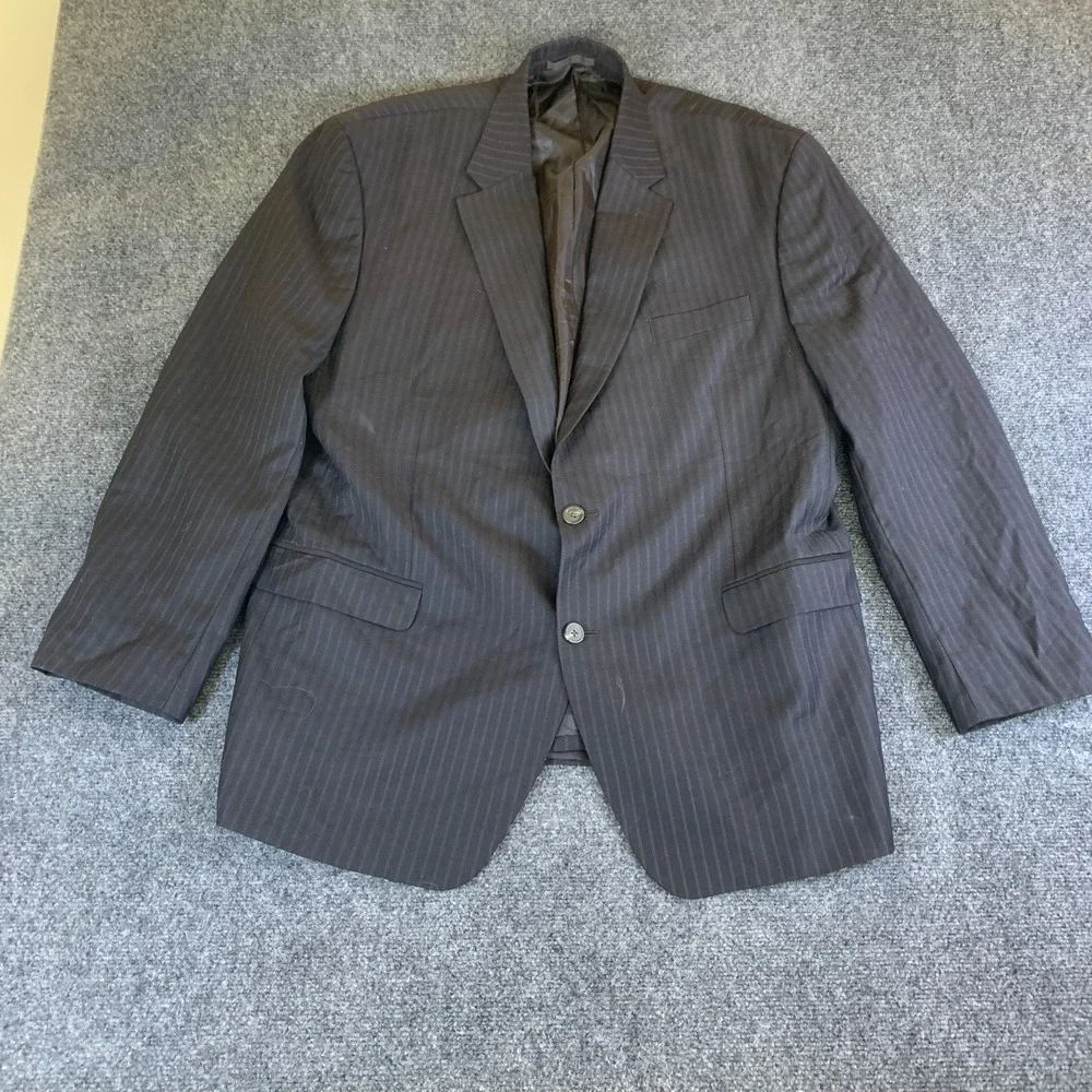 Chaps Blazer Jacket Mens 48R Black Pinstriped Wool Single Breasted Button Front